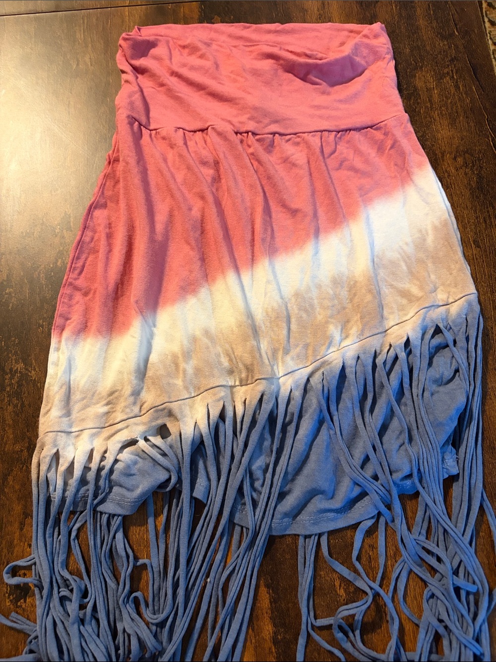 T Party Fashion Pink White Blue Tie-Dye Asymmetrical Fringe Skirt